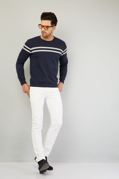 Navy Blue with Grey Stripped Full Length Sweatshirt